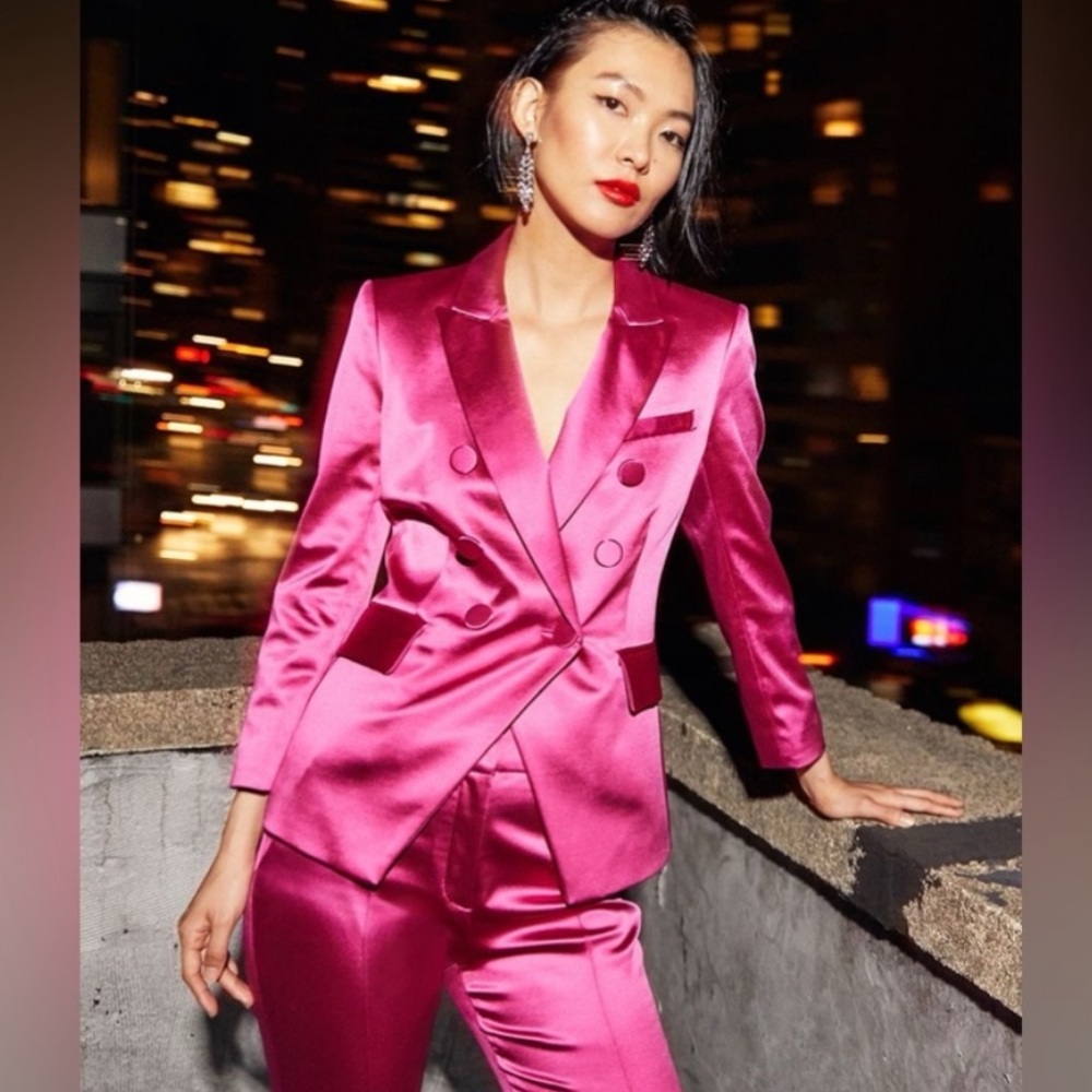 Veronica Beard Empire Dickey Satin Blazer in Fuchsia Pink - Picture 2 of 12